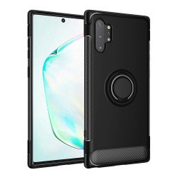 Galaxy Note 10+ (Plus) 360 Rotating Ring Stand Hybrid Case with Metal Plate (Black)